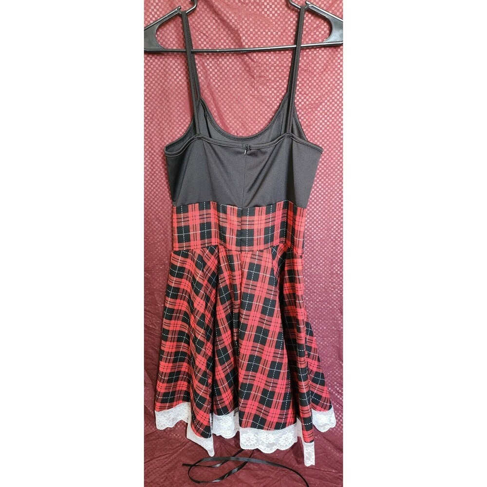 Rowme Contrast Lace Plaid Lace Up Cami Dress Women Size L